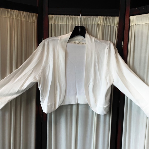 Eliza J White Bolero Knit Shrug Cardigan 3/4 Sleeve Size Medium - Picture 4 of 8